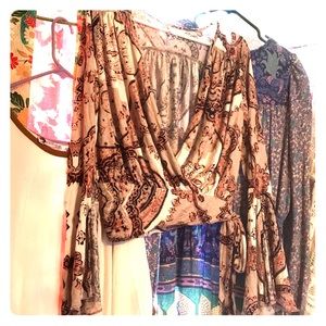 NWOT Retro Free People Tie Blouse Bell Flare Slit
